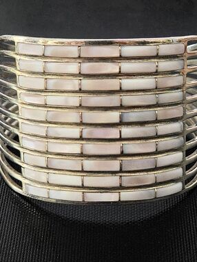 VTG Rose Draper RD 10 Row Mother Of Pearl Navajo Sterling Silver Native Bracelet